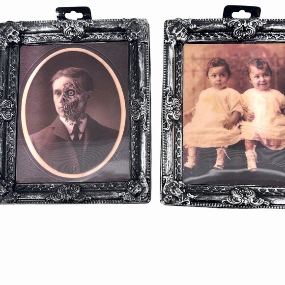 HALLOWEEN LOT 3 VINTAGE INSPIRED LENTICULAR PHOTOS IN FRAMES AND WITCH FIGURINE - Picture 3 of 12